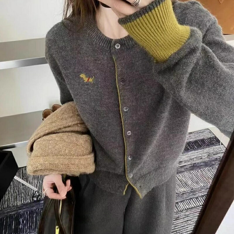 【巴黎精品】現貨+預購 法式針織外套寬鬆上衣針織衫毛衣大碼百搭休閒女裝-狗刺繡撞色設計女外套4色a1lg26