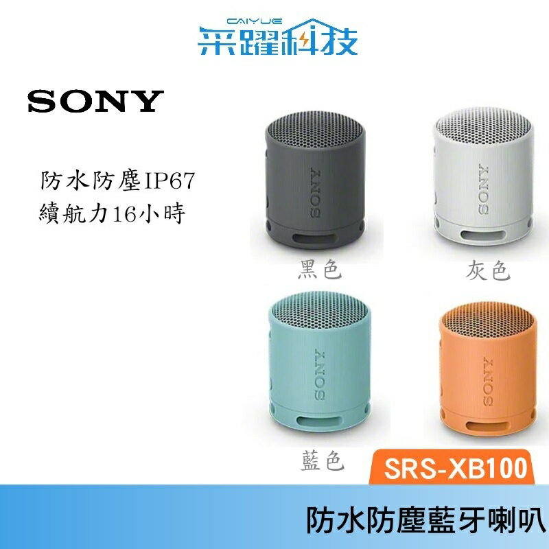 SONY SRS-XB100 可攜式防水防塵藍牙喇叭 高規格防水 防塵 公司貨
