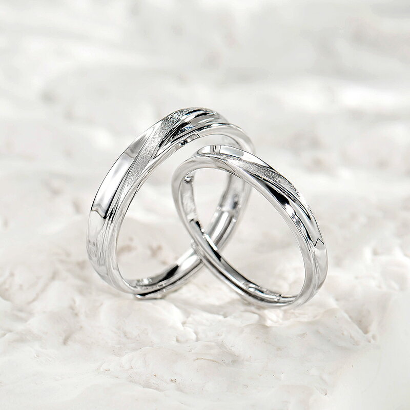 Fanci范琦銀飾 情侶對戒刻字銀戒指時尚簡約素戒 環繞開口戒指