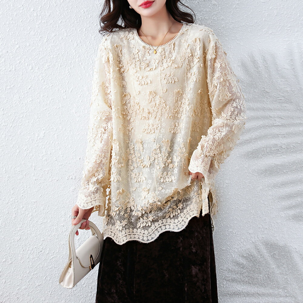 ＊ORead＊蕾絲刺繡民族風盤扣上衣(米色M~4XL)