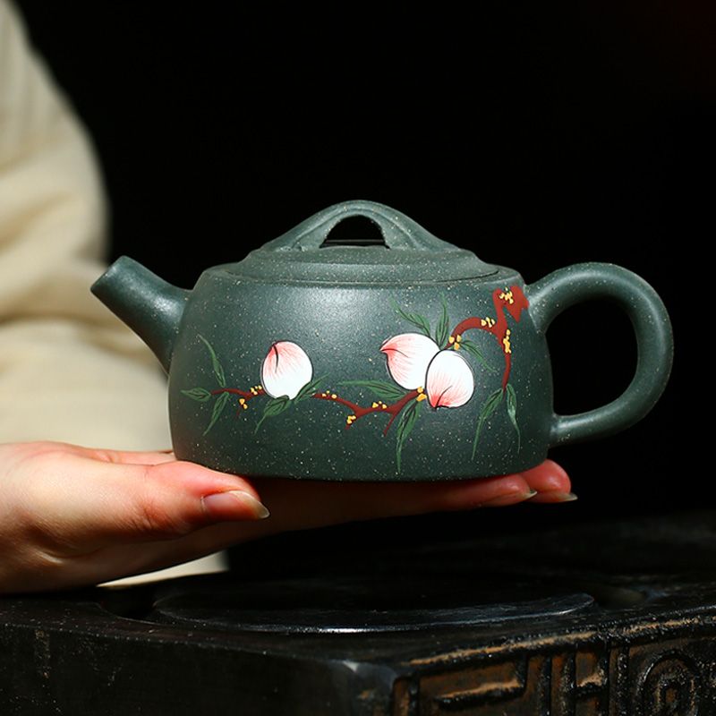 工廠直銷 免運 茶壺 紫砂壺 正宗紫砂壺宜興名家純手工泡茶壺家用功夫茶具套裝綠泥仙桃井欄壺特惠/可開發票Z1017 5