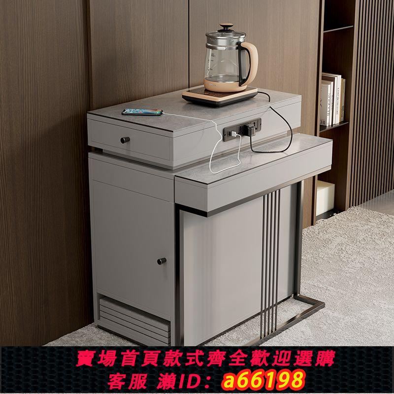 【臺灣公司 可開發票】意式極簡實木多功能巖板可伸縮折疊中導倒島臺餐桌一體小戶型家用