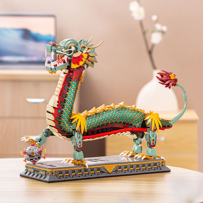 俐智loz小顆粒積木國潮神龍戲珠迷你顆粒擺件益智拼裝積木禮物男