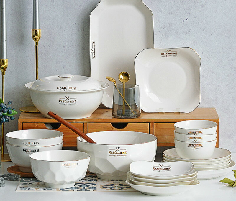 家用碗碟套裝10個組合高腳陶瓷湯碗5寸大號泡面餐具創意個性吃飯