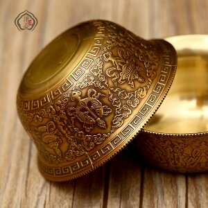 藏族佛用品 純銅八吉祥水碗供水杯供碗雕刻純銅水碗一套7個