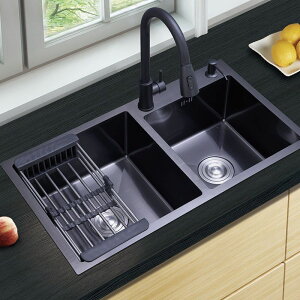黑色納米304不銹鋼多功能水槽 廚房洗碗池單槽雙槽加厚臺上中下盆