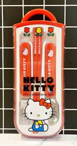 【震撼精品百貨】Hello Kitty 凱蒂貓 三麗鷗 KITTY日本盒裝餐具組-紅坐*31879 震撼日式精品百貨