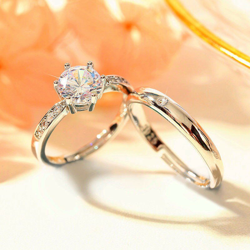 戒指 開口戒指 女戒指 情侶婚禮仿真開口排鑽鑽戒戒指女婚戒對戒假結婚一對小眾設計調節『ZW6496』 | 成名在望直營店 | 樂天市場Rakuten
