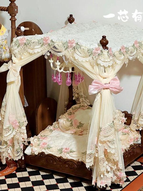 【可打統編 超低價】宮廷覆古架子床實法式美式床小型犬貓咪豪華床床幔蚊帳 2