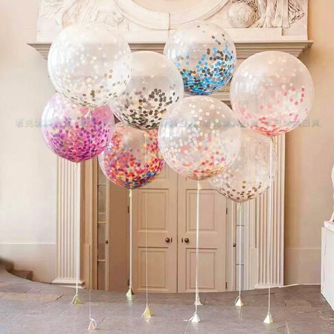 36吋 亮片紙氣球(單入) 透明乳膠氣球(90cm) 婚禮氣球 紙片氣球 大氣球 空飄氣球【塔克】 0