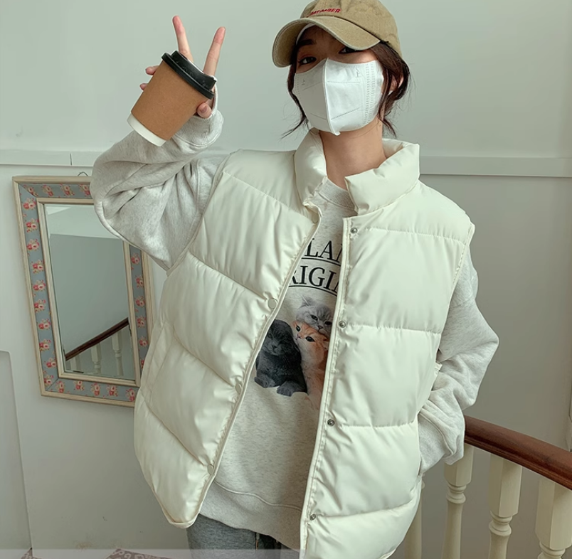 短款棉馬夾棉衣外套女冬季新款女羽絨棉白色小個子棉馬甲背心寬松【繁星小鎮】