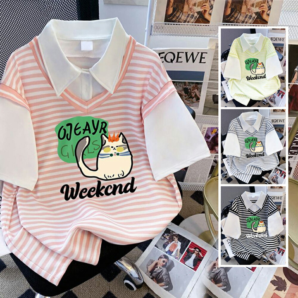 ＊ORead＊條紋純棉POLO衫印花上衣(4色M~2XL)