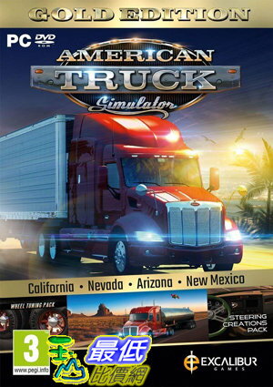 [7美國直購] 2018 amazon 亞馬遜暢銷軟體 American Truck Simulator Gold (New Mexico DLC/Wheel Turning/Steering Creations) (PC DVD)