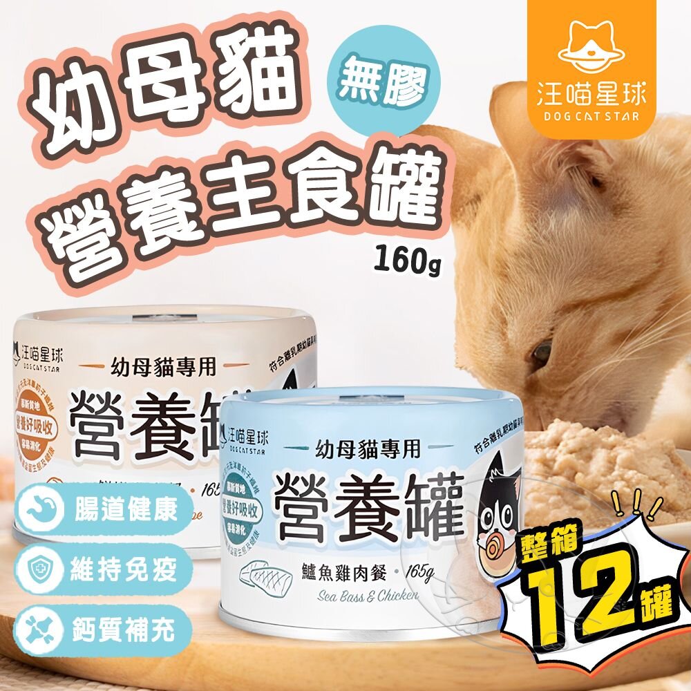 【299起免運】汪喵星球 幼母貓無膠營養主食罐 165G 12入/箱 幼貓罐 幼貓 貓主食 無膠 貓罐【旺生活】