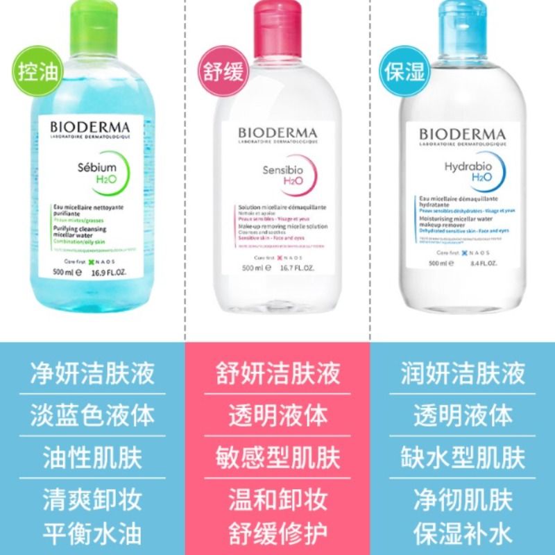 Bioderma貝德瑪卸妝水女瓶按壓敏感肌溫和面部深層清潔眼唇三合一-樂購