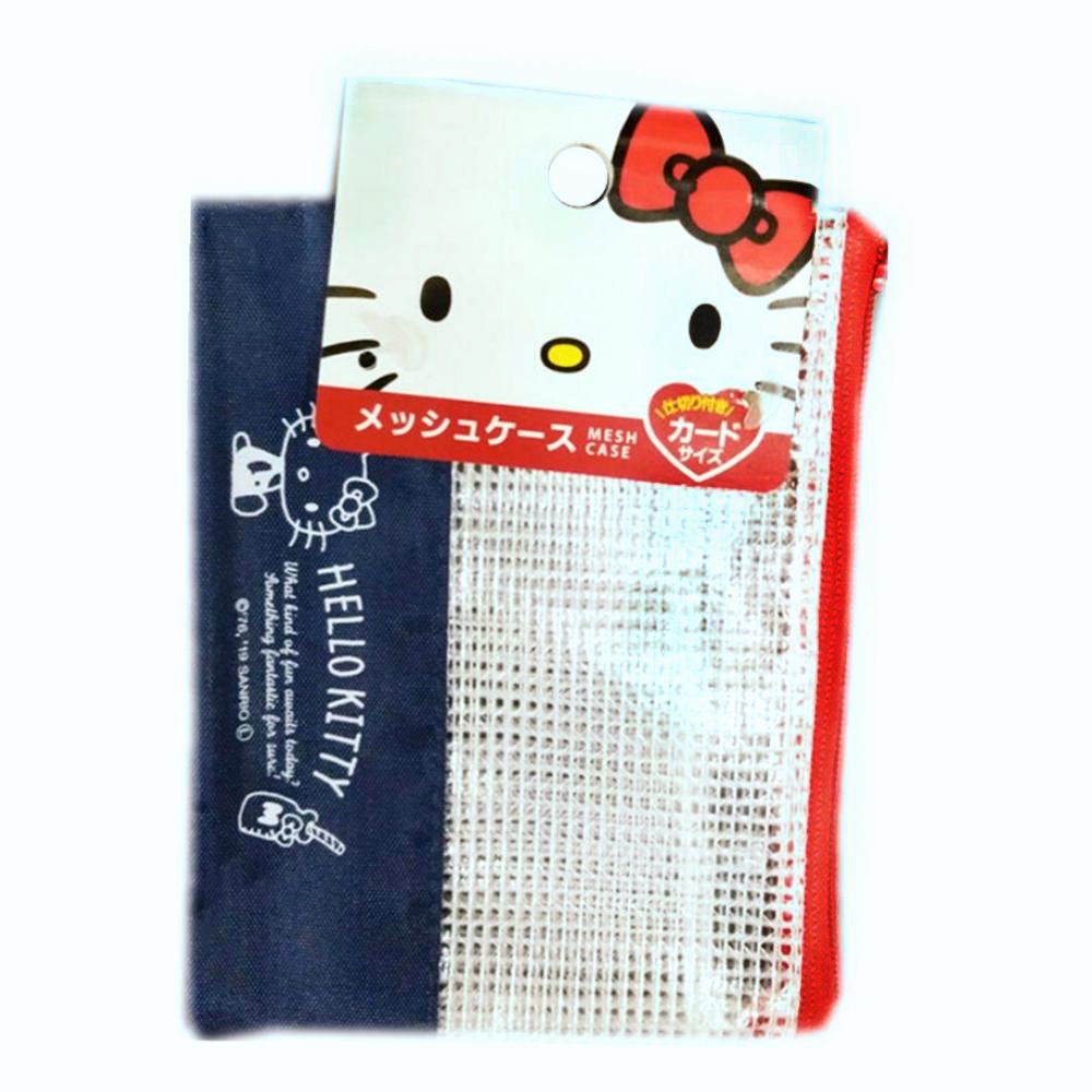 asdfkitty*KITTY 網格拉鍊收納袋 迷你 小物收納包 迷你化妝包 文具袋 錢包-日本正版商品