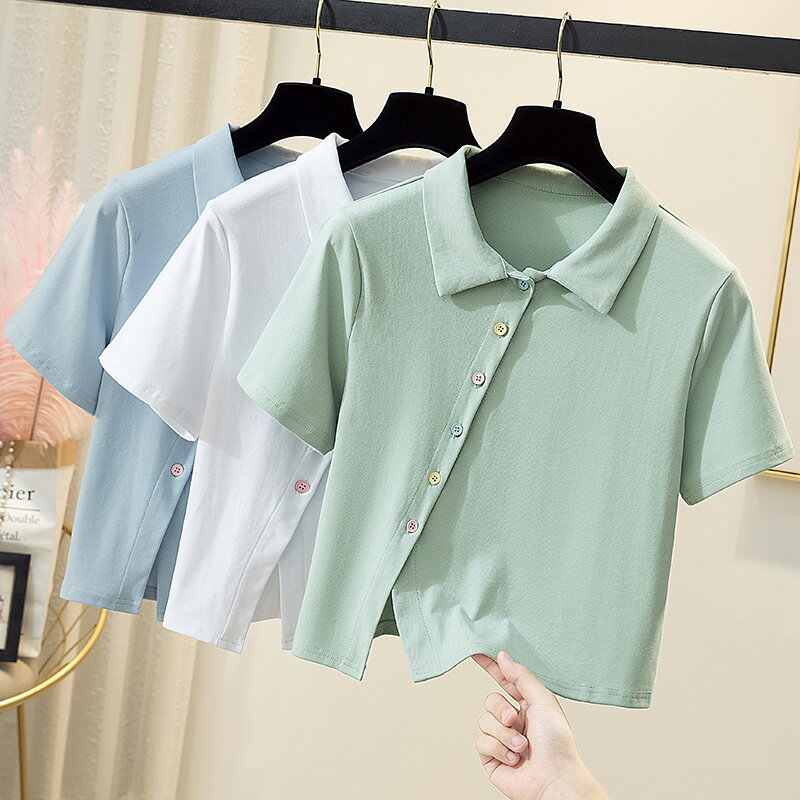 品牌折扣店商場專櫃撤櫃女裝尾貨清倉大碼夏裝polo領開叉短袖上衣