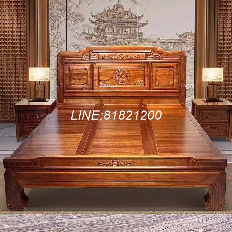 免運/開發票 公司貨 全實木床金花梨木1.8米主臥室1.5米明清古典仿古雕花榫卯大床 包安裝 快速出貨D