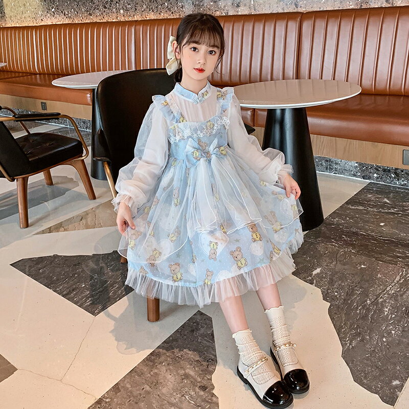 女童連衣裙春秋2022新款洋氣兒童裝春裝中大童洛麗塔洋裝公主裙子