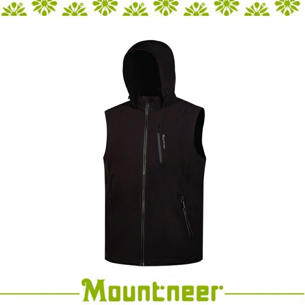 【Mountneer 山林 男輕量防風SOFT SHELL背心《黑》】32V01/保暖背心/休閒背心/連帽背心