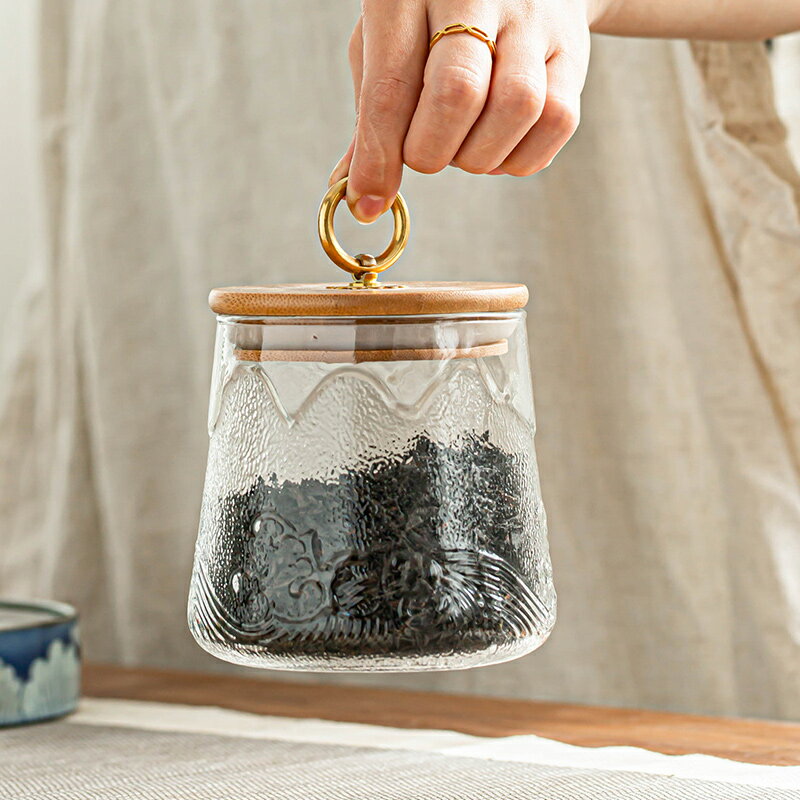 海浪玻璃茶葉罐高檔密封罐大號家用日式茶葉儲存茶罐普洱茶收納罐