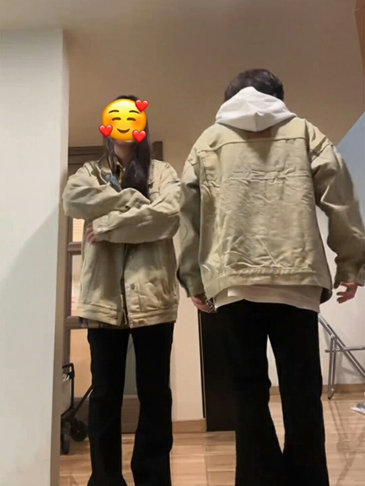 美式復古藍牛仔外套男女款春秋高級感穿搭vintage夾克工裝牛仔衣