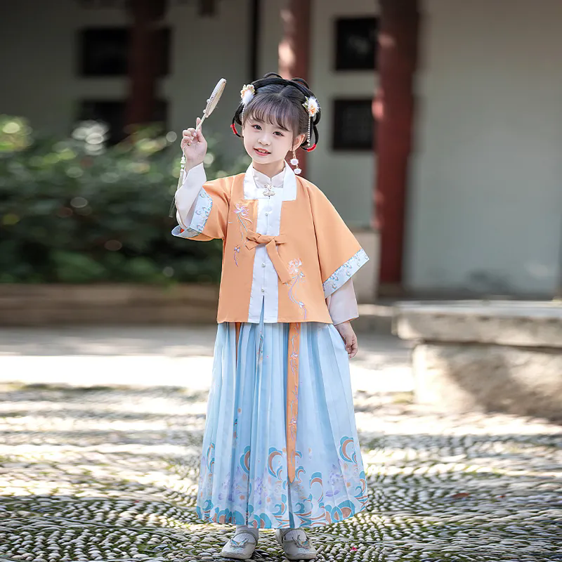 女童漢服 秋季兒童三件套 古風超仙兒童洋裝 國風唐裝 春秋款女孩兒童裝 兒童洋裝裙子套裝 女生漢服【不二雜貨】