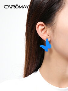 CAROMAY克萊因藍系列耳環女復古簡約925銀針耳釘個性高級秋冬耳飾