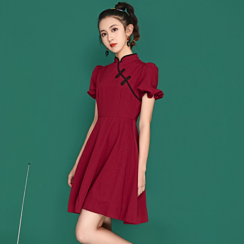 夏季新款中國風少女日常復古旗袍改良版高腰顯瘦時尚連衣裙潮