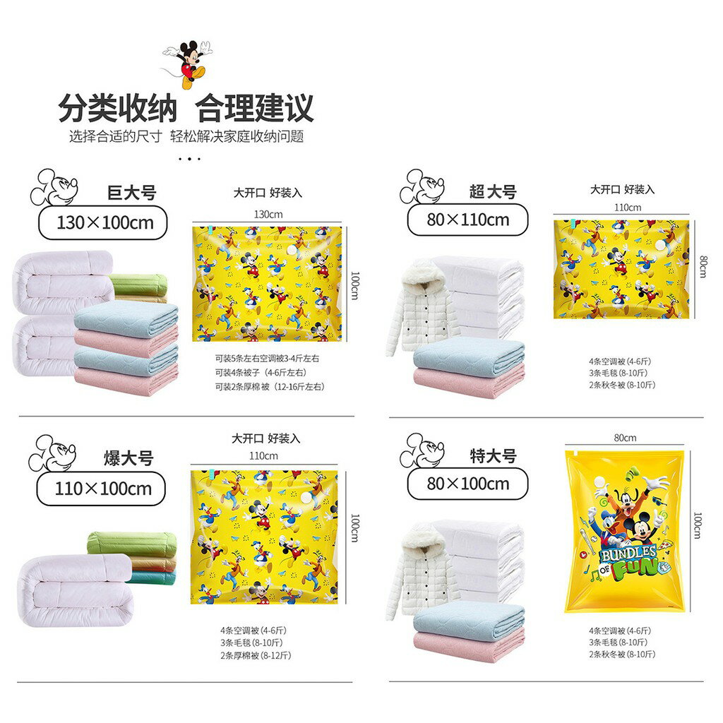 ISONA 迪士尼米奇 加厚8絲抽氣式衣物棉被真空壓縮袋 真空收納袋 壓縮收納袋  棉被壓縮袋 PA+PE材質 3