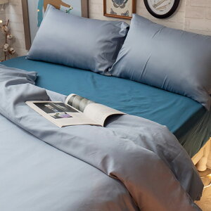 60支 精梳棉 加大床包組 [雙生藍 ] 台灣製造 棉床本舖 抗漲省荷包 素色床包
