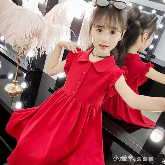 童裝女童連身裙韓版夏裝洋氣公主裙兒童裝女孩花邊袖裙子