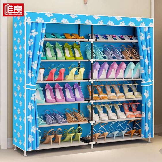 唯良鞋柜簡易鐵藝多層組裝雙排牛津布收納防塵經濟型鞋架簡約現代