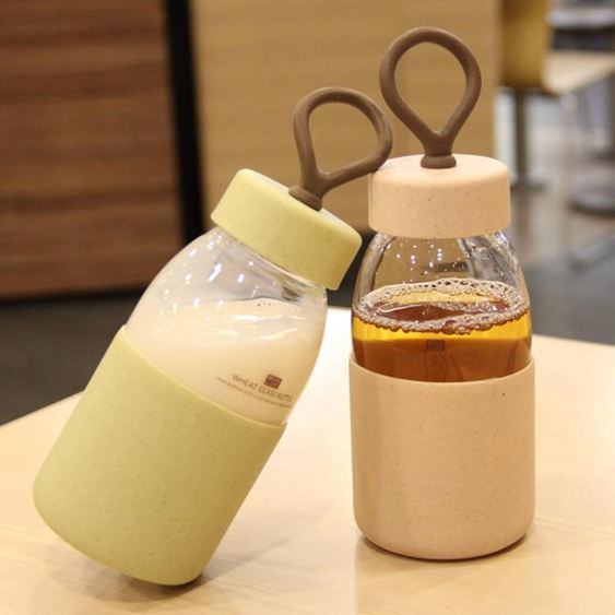 韓版玻璃杯創意簡約女學生隨手水瓶韓國便攜密封防漏帶提手水杯子