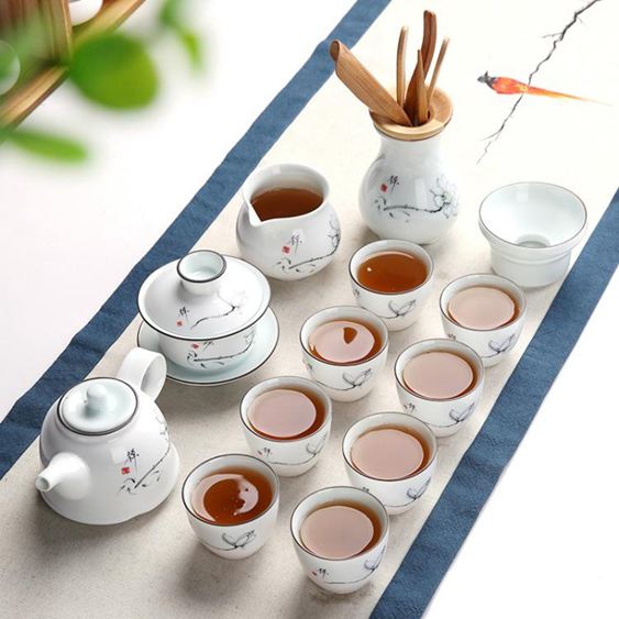 喝茶功夫茶具套裝家用陶瓷整套白瓷蓋碗茶壺品茗茶杯茶道零配
