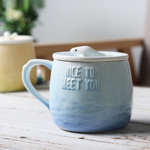 創意潮流馬克杯子陶瓷帶蓋勺辦公室牛奶咖啡早餐杯女可愛簡約水杯
