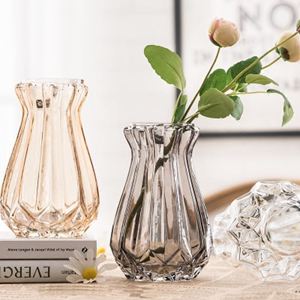 歐式玻璃花瓶透明豎棱石造型客廳裝飾擺件彩色插花花器工藝品
