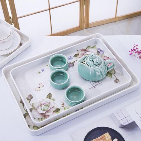 加厚家用長方形歐式托盤水杯托盤茶盤創意水果盤水餃蛋糕盤餐盤