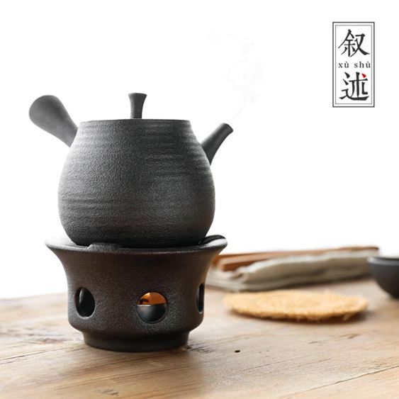 敘述|日式黑陶幹燒臺 陶瓷茶壺蠟燭燈酒精燈煮茶爐茶具 小溫茶器