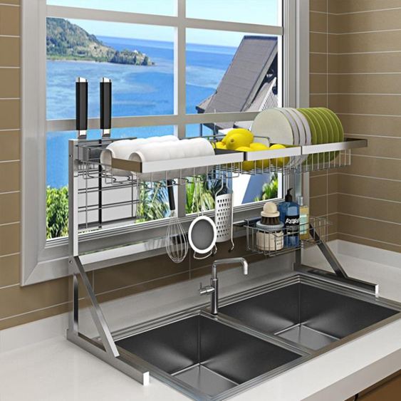 不銹鋼晾碗水槽架瀝水架廚房置物架用品2層收納架水池放碗架碗櫃