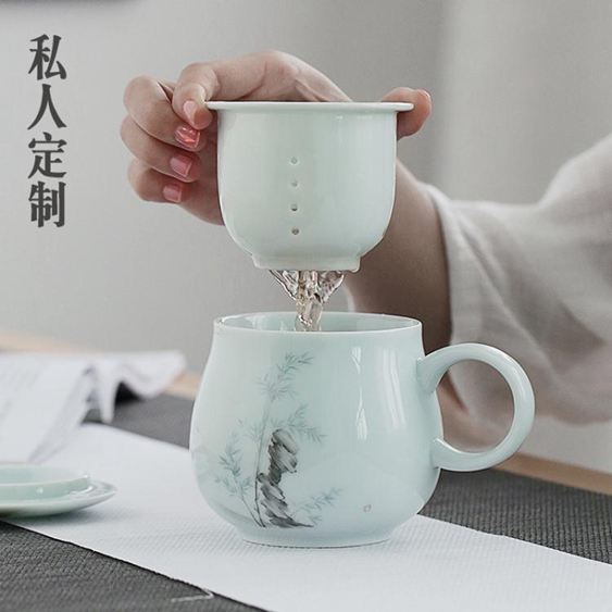 景德鎮影青陶瓷泡茶杯子帶蓋過濾茶杯馬克杯禮品定制辦公杯水杯