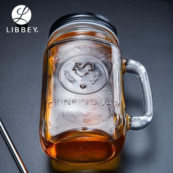 Libbey利比進口玻璃杯子公雞杯果汁杯梅森杯咖啡杯透明水杯帶蓋子