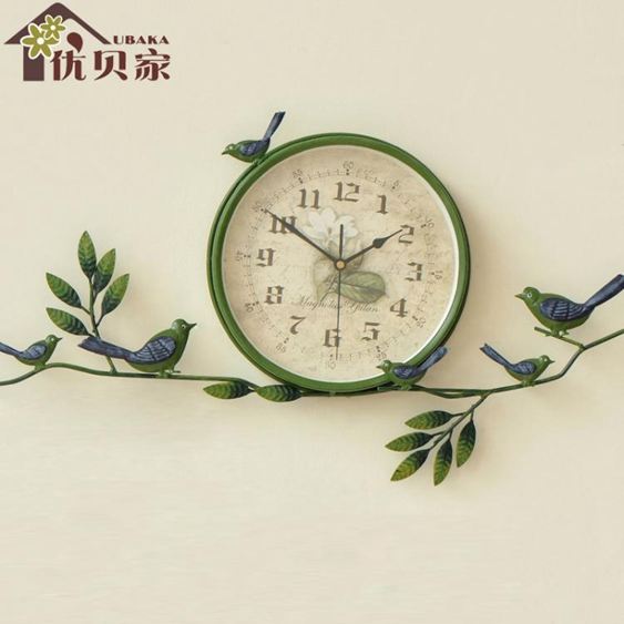 歐式田園小鳥掛鐘美式創意靜音鐘錶客廳臥室時鐘現代簡約裝飾掛錶jy