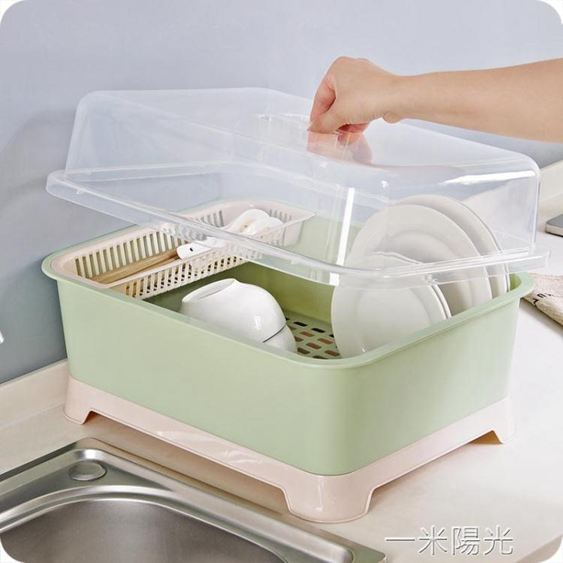 加厚塑料瀝水碗架 大號帶蓋餐具收納盒碗櫃置物架 廚房防塵碗碟架 WD 領券更優惠