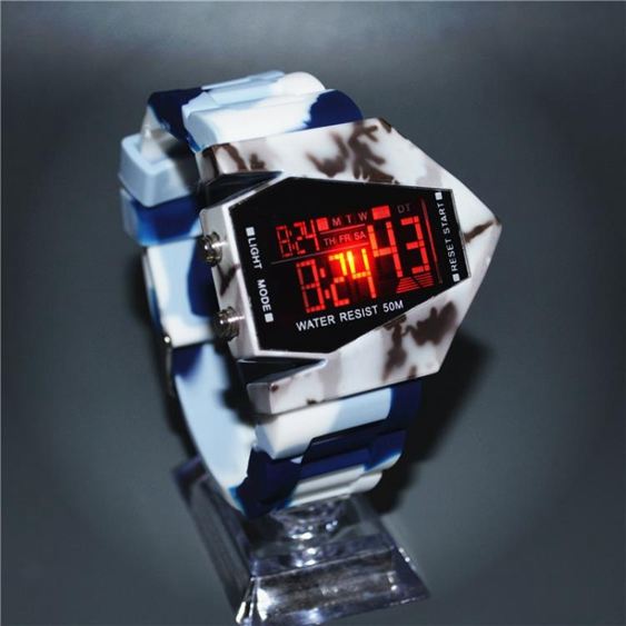 LED夜光戰斗機兒童電子錶女孩運動男計時手錶七彩錶學生考試手錶