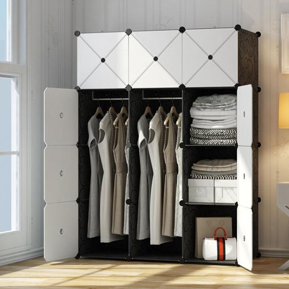 衣櫃簡易組裝塑膠布衣櫥租房省空間仿實木板式簡約現代經濟型櫃子
