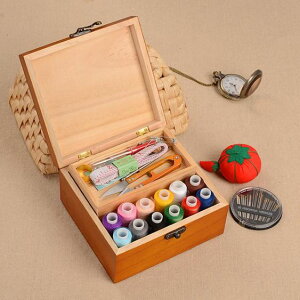 百寶箱實木針線盒復古風針線套裝縫紉手縫線家用收納針線包工具
