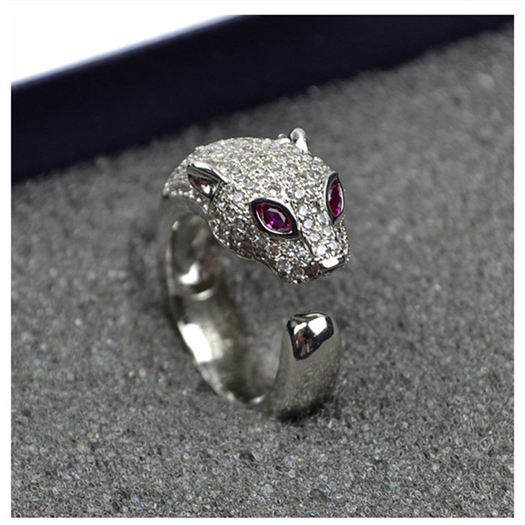 戒指高品質925純銀微鑲男女情侶豹子頭戒指鑲鑽滿鑽logo豹頭指環