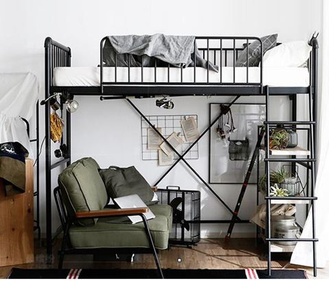 高架床小戶型北歐簡約現代公寓鐵藝高架床省空間多功能成人單人上床下桌DF