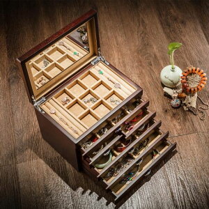 首飾盒夭桃（飾品）歐式復古水曲柳實木制多層首飾盒箱珠寶收納收藏盒箱